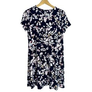 J. Jill‎ Wearever Collection Navy Floral Midi Soft T-Shirt Women's Dress Medium